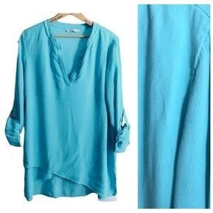 Soft Surroundings Blue Flowy Semi Sheer Top Medium